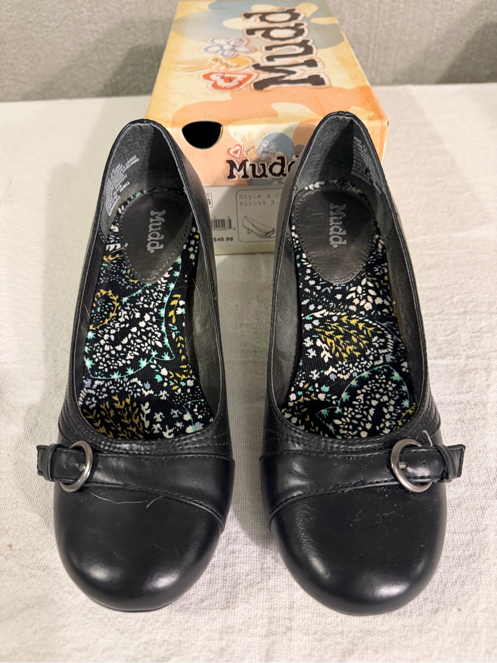 Mudd Black Round-Toe Heels with Buckle Accent